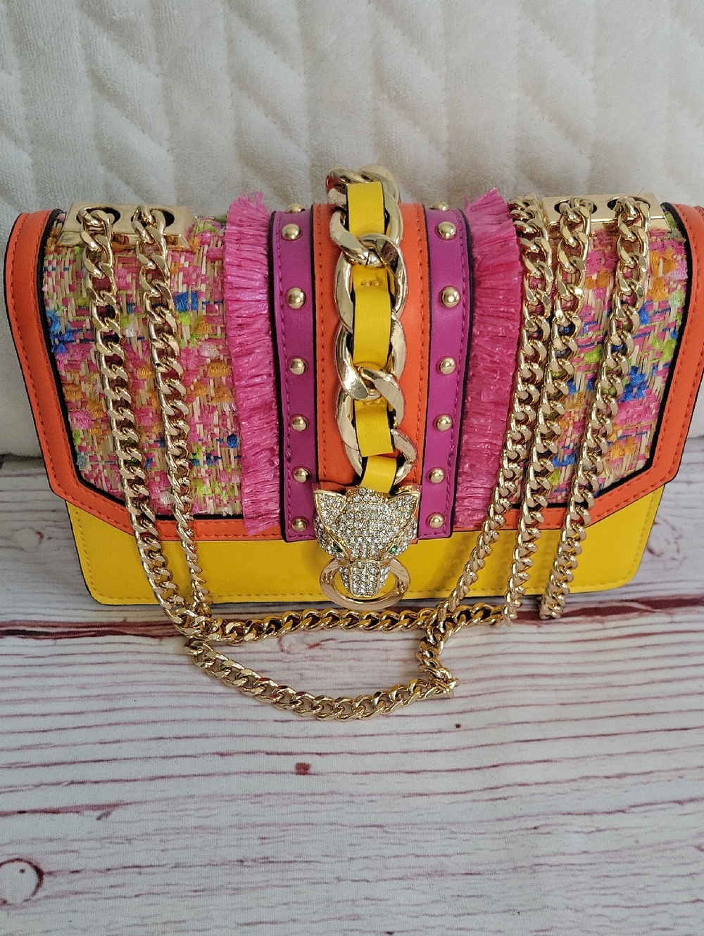 Aldo Vibrant Multi-Color Chain Shoulder Bag - Yellow & Pink - Picture 7 of 7